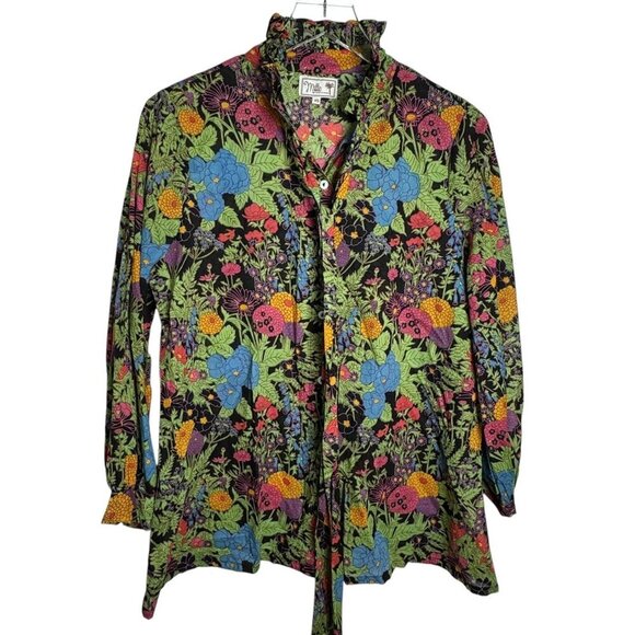 Anthropologie Mille Blair Blouse size XS Bontanica Black Print Long Sleeves - Picture 7 of 7